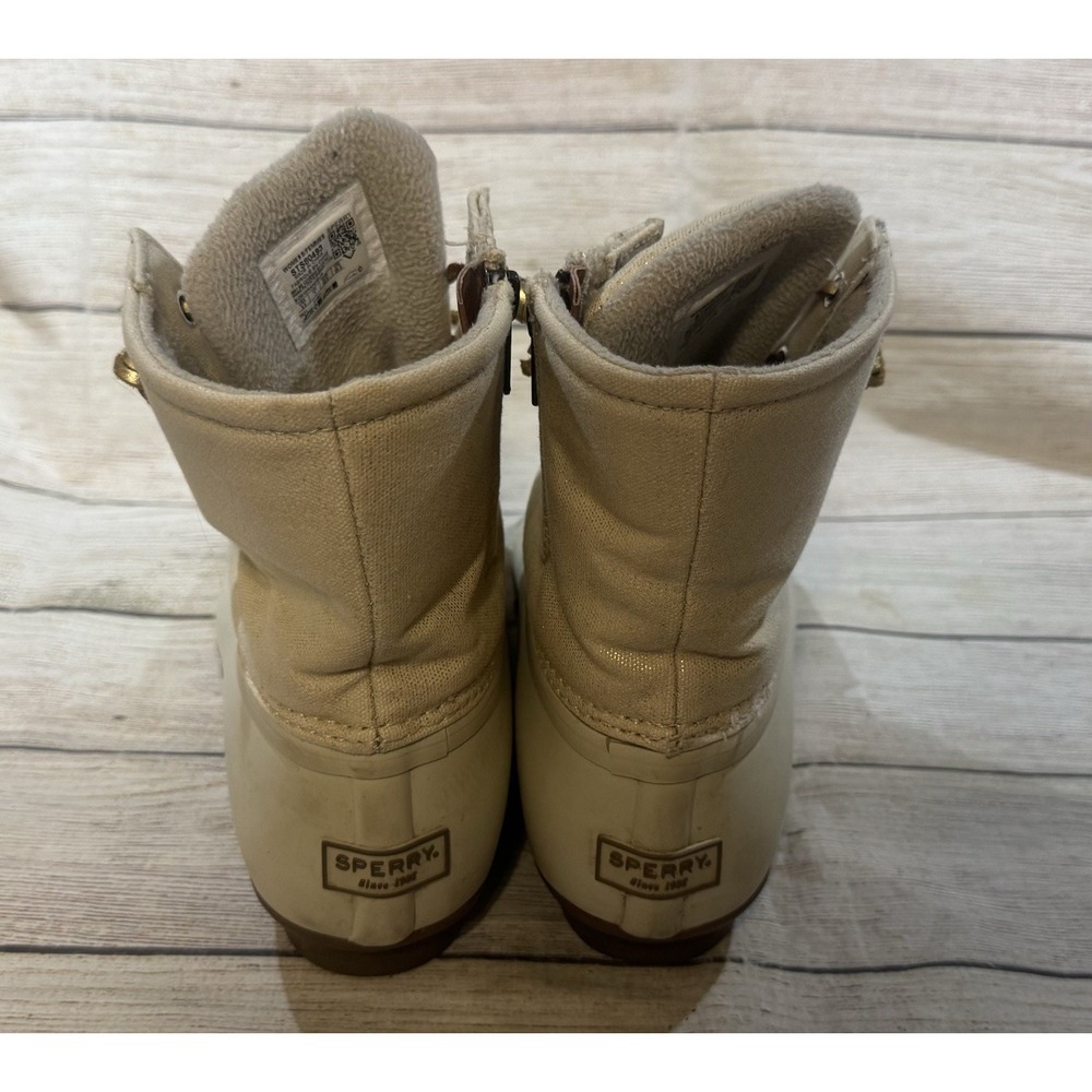 Sperry Rain Duck Boots Saltwater Canvas Rubber Oat Gold 9.5 Great Deal - Picture 4 of 7